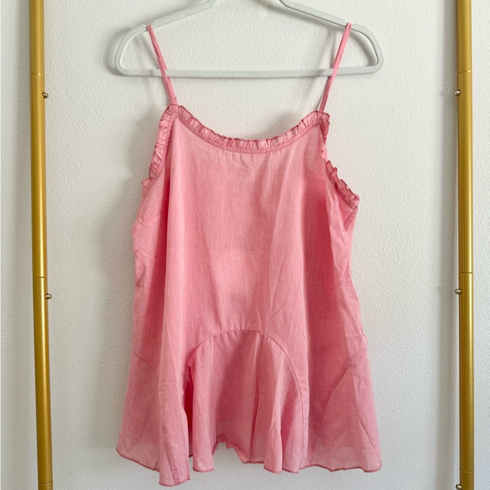 Umgee Pink Sleeveless Spaghetti Strap Top Women’s Sz M Ruffle‎ Babydoll